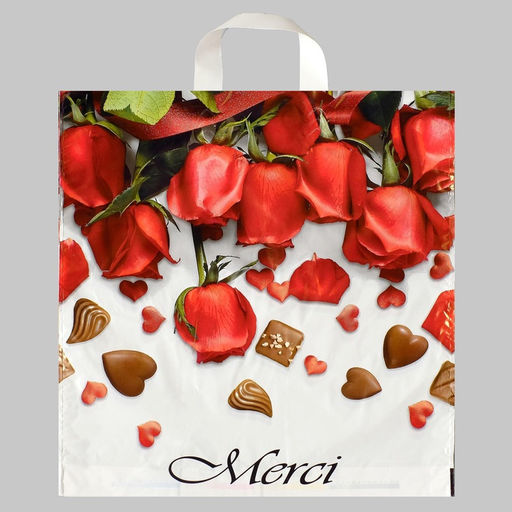 Цена за 25 шт. Пакет Мерси, полиэтиленовый с петлевой ручкой, 38?42 см, 40 мкм