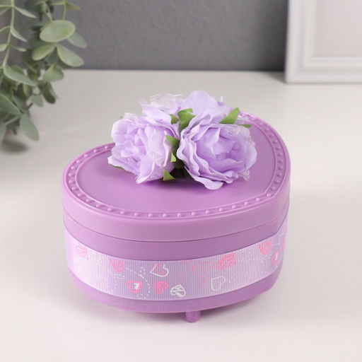 Шкатулка музыкальная механическая Нежные розы, пластик, фиолетовая, 12?13.5?10.5 см