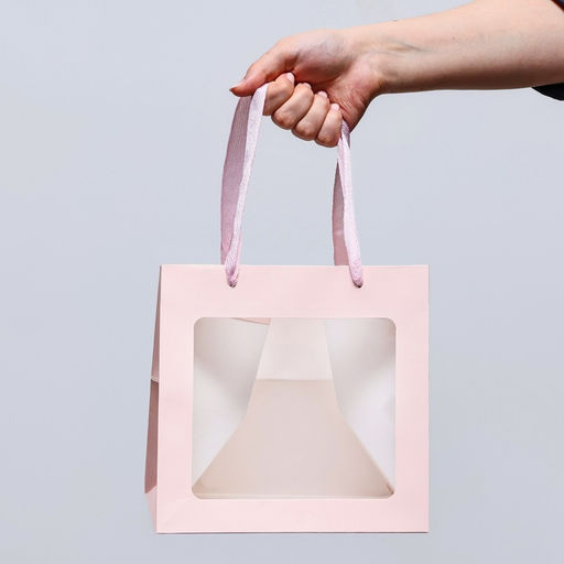 Цена за 2 шт. Пакет подарочный, крафт, с окном, Розовый, 20?20?20 см