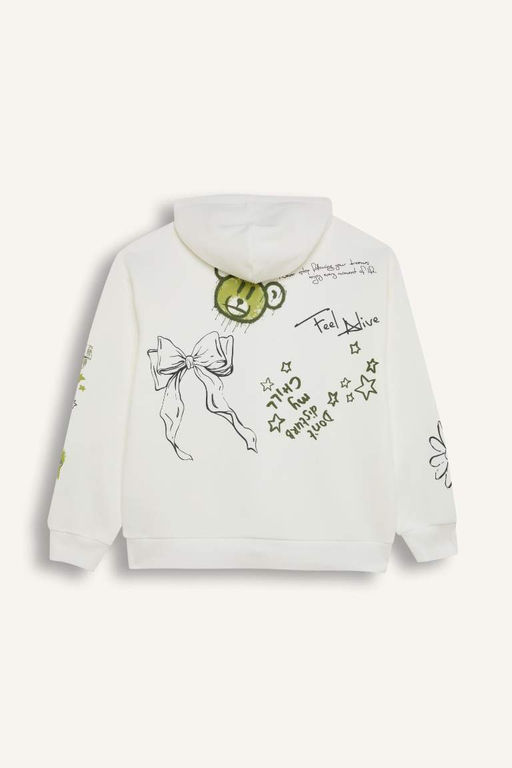 Толстый толстый свитшот с капюшоном и принтом на спине Cool Oversize, широкий крой - Defacto фото 9