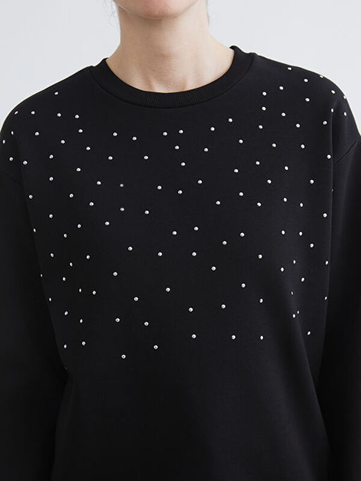 Ta?l? Oversize Kad?n Kal?n Sweatshirt