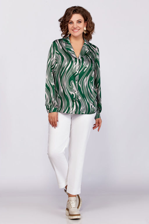 Блуза Swallow 783-Р зеленый+бежевые разводы  фото 7