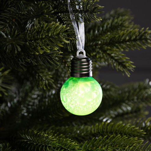 Ёлочный шар Зимний узор зелёный, d=5 см, 1 LED, от батареек AG13x3, свечение тёплое белое