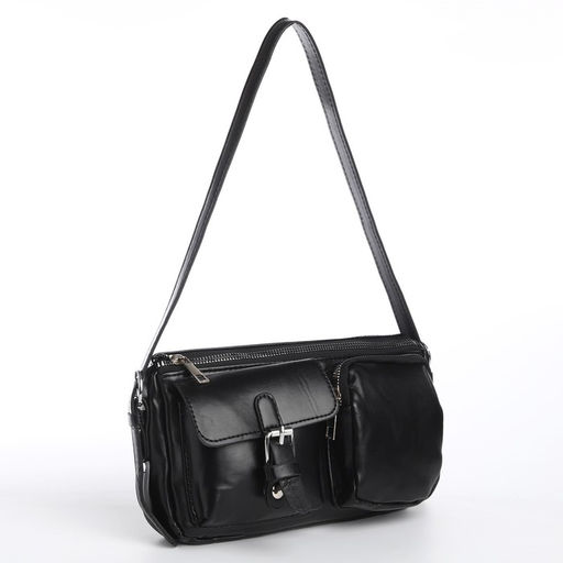 Сумка женская с карманами кожзам, черная