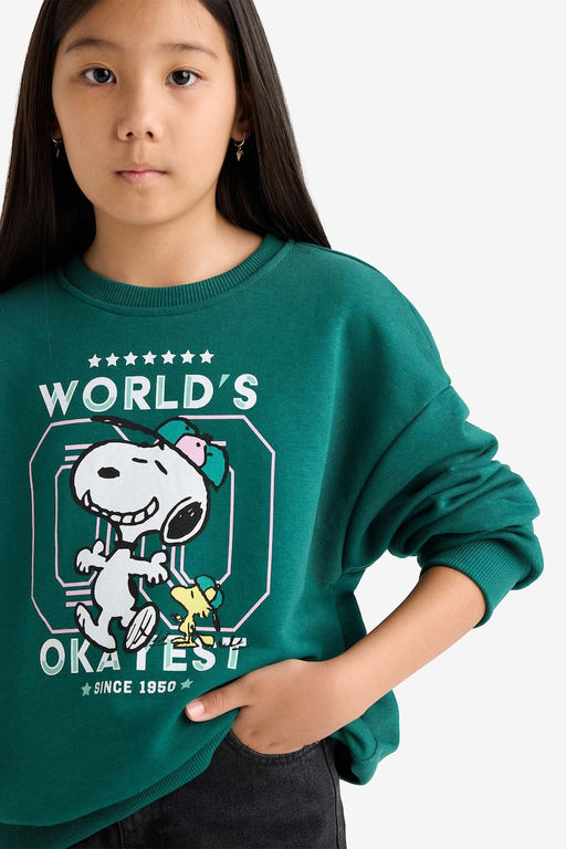 Snoopy Oversize Geni_ Kal_p Bisiklet Yaka Sweatshirt K_z _ocuk - Defacto фото 7