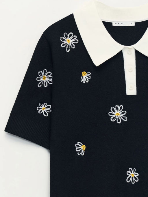 Джемпер поло из вискозы с вышивкой / Zarina  фото 3