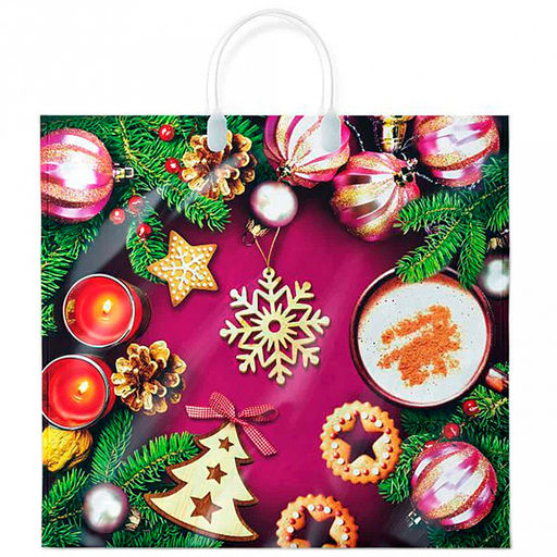 Цена за 10 шт. Пакет подарочный ПВД с пластиковой ручкой 37х34см "Печенье", 80 мкм (Россия)