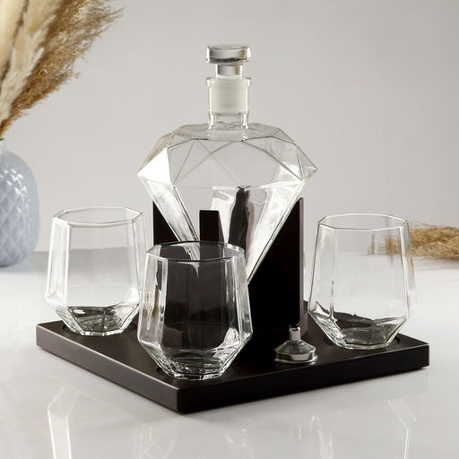 Мини-Бар «Рубин», на подставке, штоф - 880 мл, стаканы - 200 мл, 13.5×23×23 см, стекло, дерево