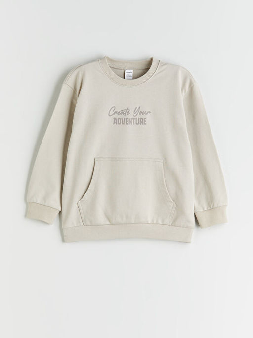 Bisiklet Yaka Bask?l? Erkek ?ocuk Sweatshirt
