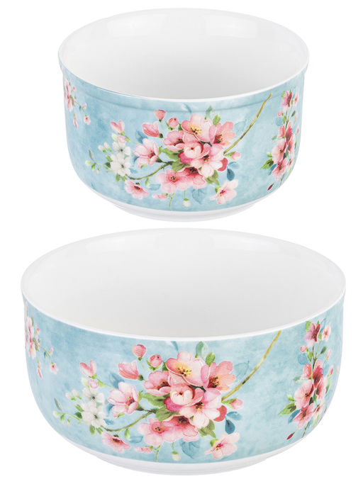 Набор 2 салатников 560 мл 13*13*6,5 см + 260 мл 10,5*10,5*6 см Яблоневый цвет на голубом без зол.к - Elan gallery фото 26