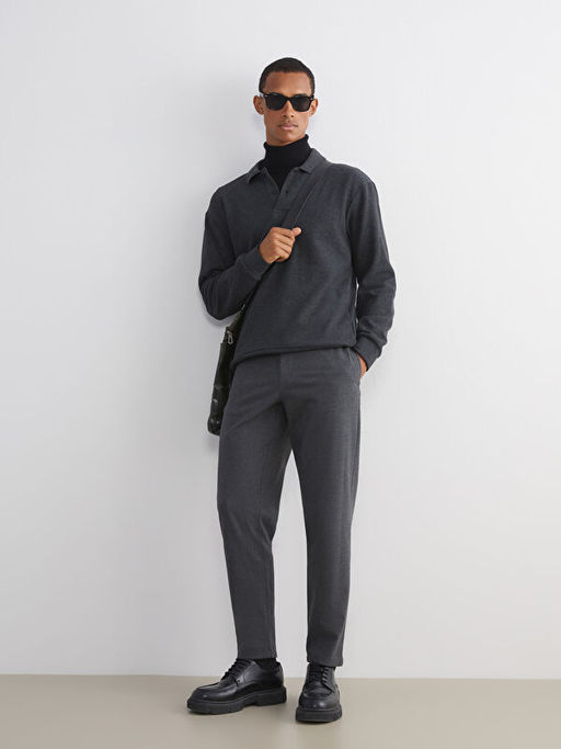 Polo Yaka Uzun Kollu Erkek Sweatshirt