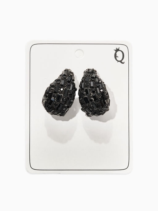 Серьги со стразами «Блеск» капля, цвет чёрный