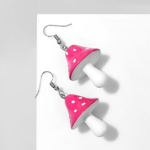 Серьги пластик Мухомор, цвет малиново-белый в серебре - Queen fair фото 3