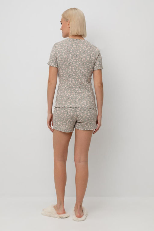 Е 20100/пыльно-оливковый,полевые цветы пижама жен