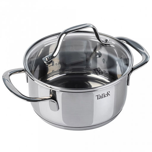 Кастрюля из нержавеющей стали Элиас 1,5л, д16см, h8см, s0,6мм, дно s2,8мм, стеклянная жаропрочная крышка, стальной обод, пароотвод, капсулированное дно, полировка внешняя - зеркальная, внутренняя - зеркальная, мерная шкала, цветная коробка, TalleR - Домашняя мода фото 2