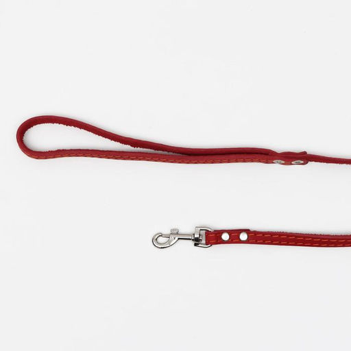 Поводок кожаный однослойный, простроченный, 1.37 м х 1 см, красный - Пижон фото 3