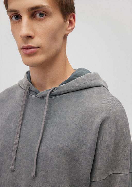 Kapusonlu Gri Sweatshirt - Mavi фото 5