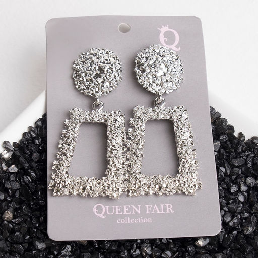 Серьги металл Эстетика трапеция, цвет серебро - Queen fair фото 2