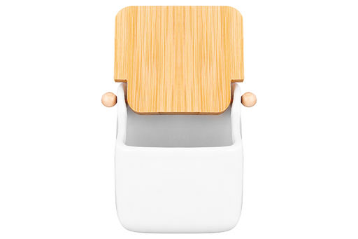 Банка для сыпучих продуктов 850 мл 14*12*11 см Белая + откидная бамбук.крышка, керамика - Elan gallery фото 6