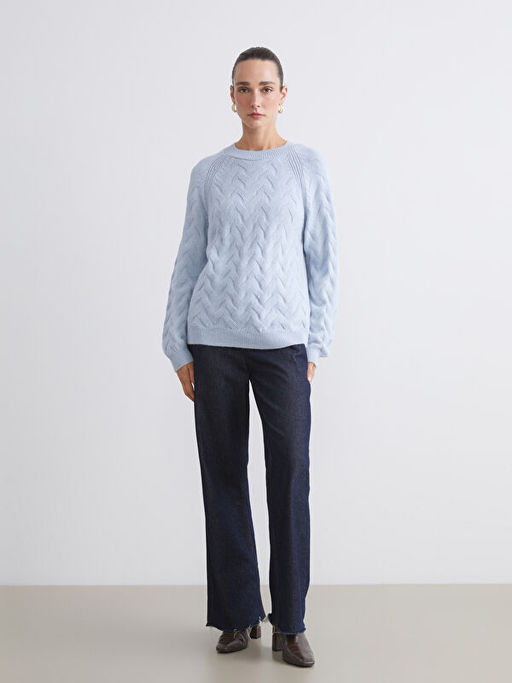 Bisiklet Yaka Kendinden Desenli Kad?n Triko Kazak