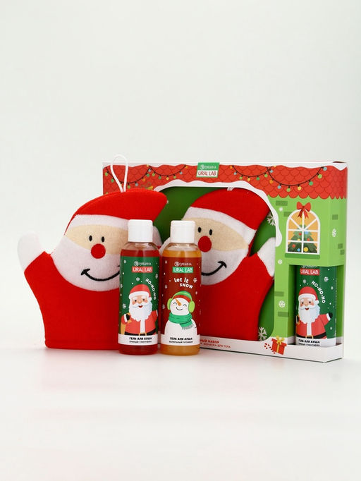 Подарочный набор новогодний Дед Мороз, гель для душа 2 шт х 150 мл, мочалка, URAL LAB