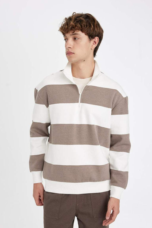 Толстовка в полоску с воротником на молнии свободного кроя - Defacto фото 7