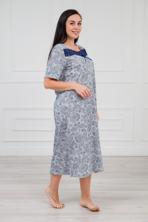 Ночная сорочка из кулирки Кружевница огурчик сине-васильковый - Амадэль фото 7