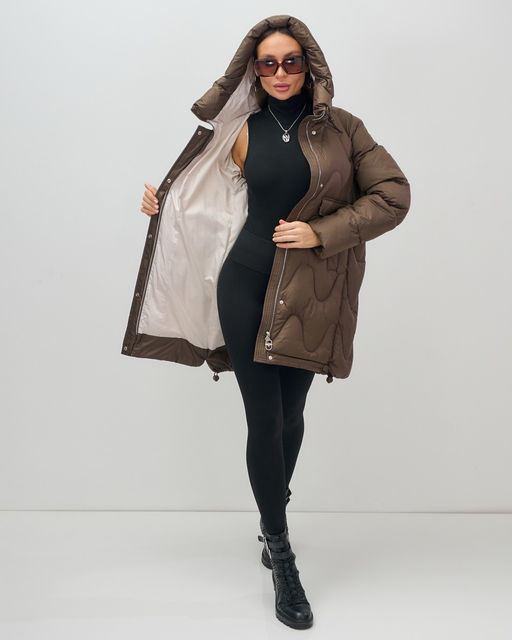 Куртка зимняя женская с капюшоном модная темно-коричневого цвета 7653TK Бренд: Visdeer  фото 10