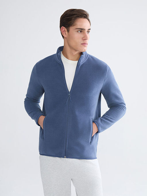 Dik Yaka Uzun Kollu Polar Erkek Fermuarl? Sweatshirt