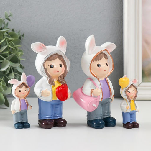 Набор фигурок полистоун Малыши в толстовках с заячьими ушками, 4 шт., 3?2?7.5 6?3?13 см