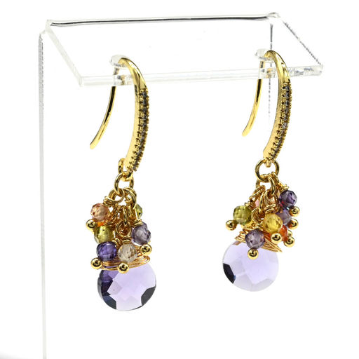 Серьги с цирконом и фианитами "Салют" цв.фиолетовый.