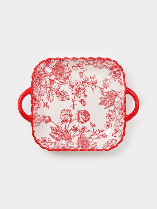 Тарелка с ручками Botanica, 25×20×4 см, фарфор, белая, красная