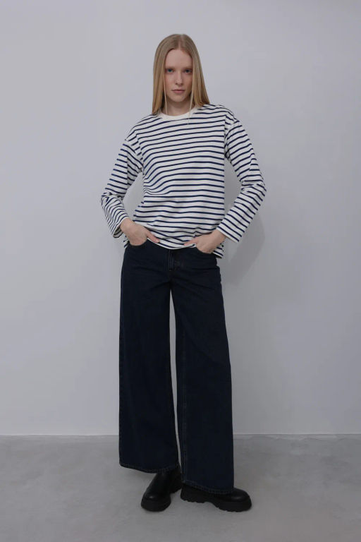 Черно-белый лонгслив в горизонтальную полоску - Incity фото 8