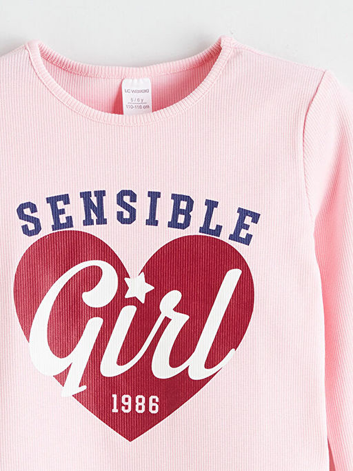 Bisiklet Yaka Bask?l? K?z ?ocuk Ti??rt