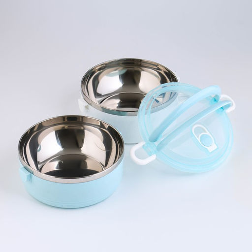 Ланч бокс TAKE IT EASY «Милави», 1.1 л, ёмкость 500 мл, 2 уровня, ,сохраняет тепло 2 ч, нержавеющая сталь, белый, голубой