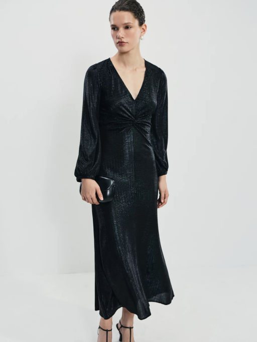 Платье из блестящей ткани с разрезом / Zarina