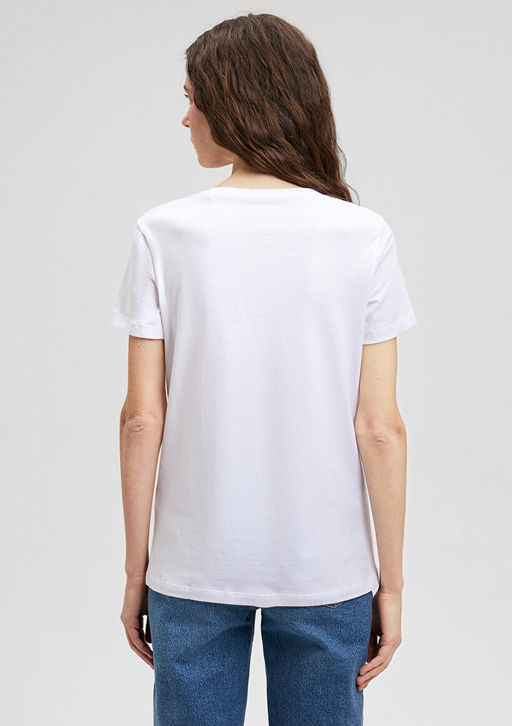 Kedi Bask?l? Beyaz Tisort - Mavi фото 4