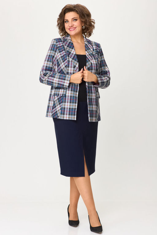 Костюм БелЭльСтиль 412/597 синяя клетка + синий однотон фото 2
