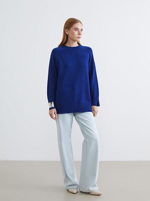 Bisiklet Yaka Oversize Kad?n Triko Tunik