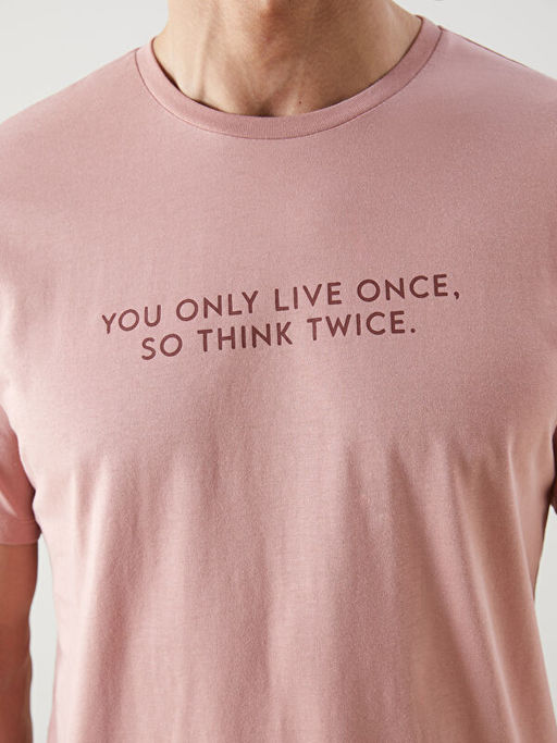 Bisiklet Yaka Bask?l? Penye Erkek Ti??rt