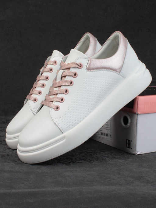 05-PDXT13-2 WHITE/PINK Кроссовки женские (натуральная кожа)