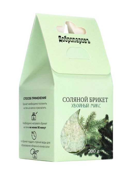 Соляной брикет куб "Хвойный микс" 200 г "Добропаровъ" пихта, сосна, ель