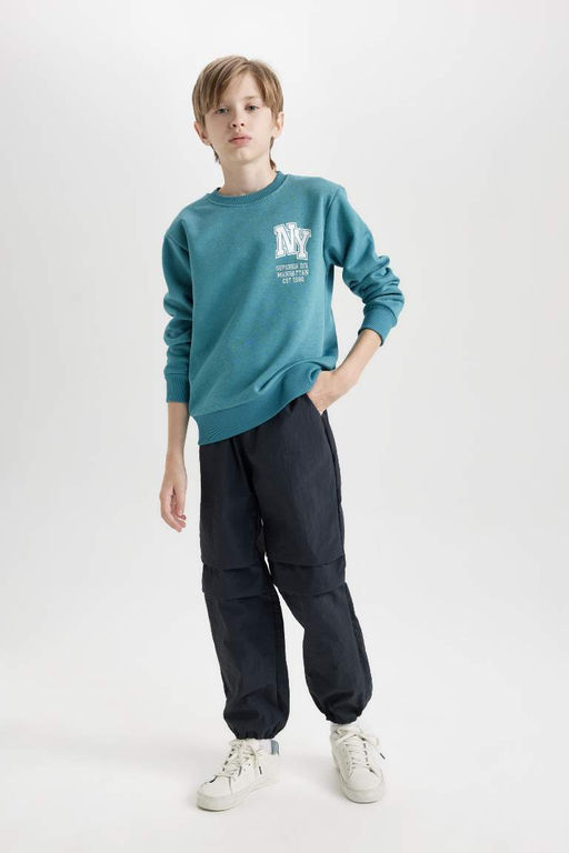 Толстая толстая толстовка стандартного кроя с круглым вырезом и принтом для мальчиков - Defacto фото 2