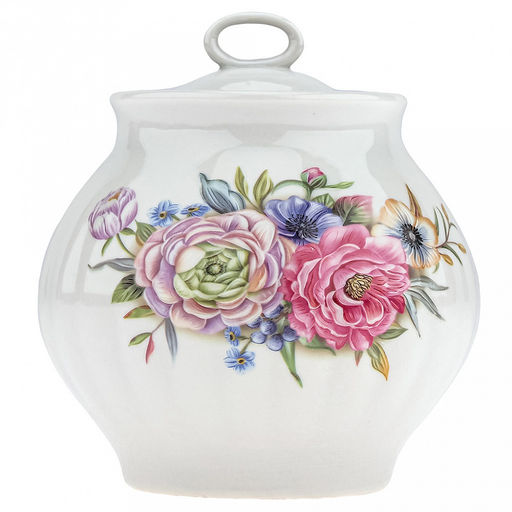 Сахарница фарфоровая "Розы 3D" 750мл, д13см, h12см, форма "Белый лебедь" (Россия)