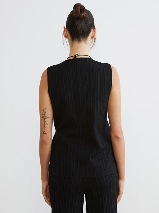 Kruvaze Yaka Keten Kar???ml? Kad?n Klasik Yelek