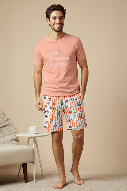 Unisex Turuncu Regular Fit K_pek Bask_l_ _rme _ortlu Pijama Tak_m_ TMNSS23PT00000 - Trendyolmilla фото 2