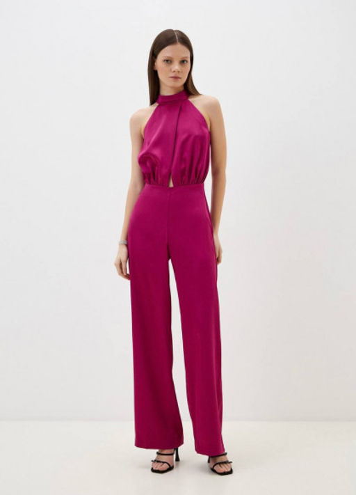 Комбинезон атласный со стойкой цвет фуксия