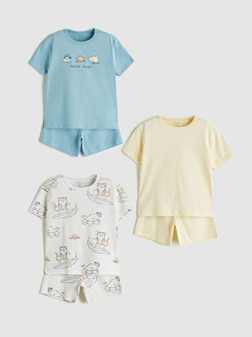 Bask?l? Erkek Bebek Ti??rt ve ?ort 3l? Tak?m