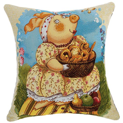 ПОДУШКА 45*45ХОЗЯЮШКА С БАРАНКАМИ ГОБЕЛЕН, БЕЖЕВЫЙ,100
