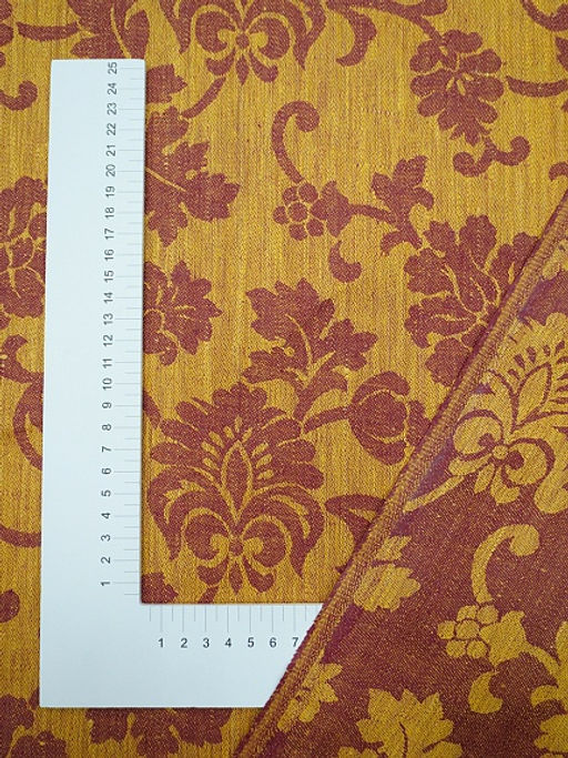 Льняной жаккард Антония цв.бордовый/золотисто-желтый, ш.1.7м, лен-100%, 205гр/м.кв - Купава фото 8